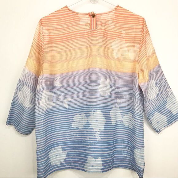 J. Jill Love Linen Multicolored Striped Floral Linen Popover Blouse - Picture 7 of 15